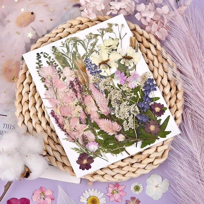 DALARAN 45Pcs Pink Dried Pressed Flowers for Resin Molds Real Pressed Flowers Dry Leaves Kit for Art Crafts Resin Jewelry Making Scrapbook Supplies Card Making Soap Candle DIY
