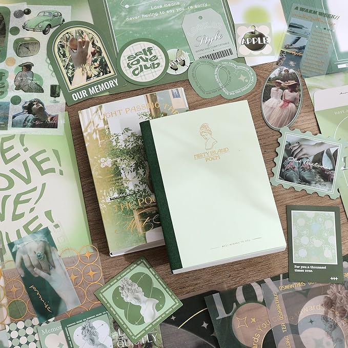 emmoolife Scrapbooking Supplies Kit, Vintage Aesthetic Scrapbook Kit for Bullet Junk Journal, Stationery, A6 Grid Notebook, DIY Journaling Supplies, Birthday Craft Gift for Teen Girl Kid Women