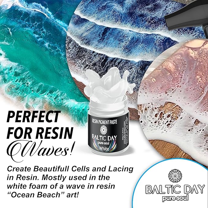 BALTIC DAY 50 Color Epoxy Pigment Paste Set – Opaque Resin Colorant, High Concentration Epoxy Dye & Mica Powder for Resin Art, Jewelry Making, Tumblers, Coasters, River Tables & DIY Crafts