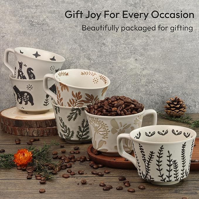 Ceramic Coffee Mug, 12 oz Novelty Unique Teacup with Handle, Stoneware Cup for Tea Mocha Latte Cappuccino Espresso (Leaf)