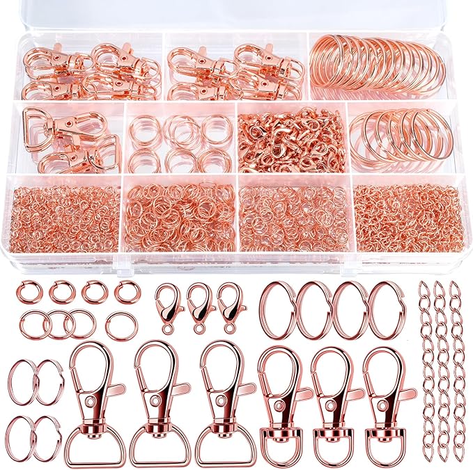 Teenitor 524PCS Key Chain Making Kit, Keychain Making Supplies Rose Gold Keychain Craft Supplies Key Chain Clips, Key Rings and Jump Rings for Jewelry Lanyard