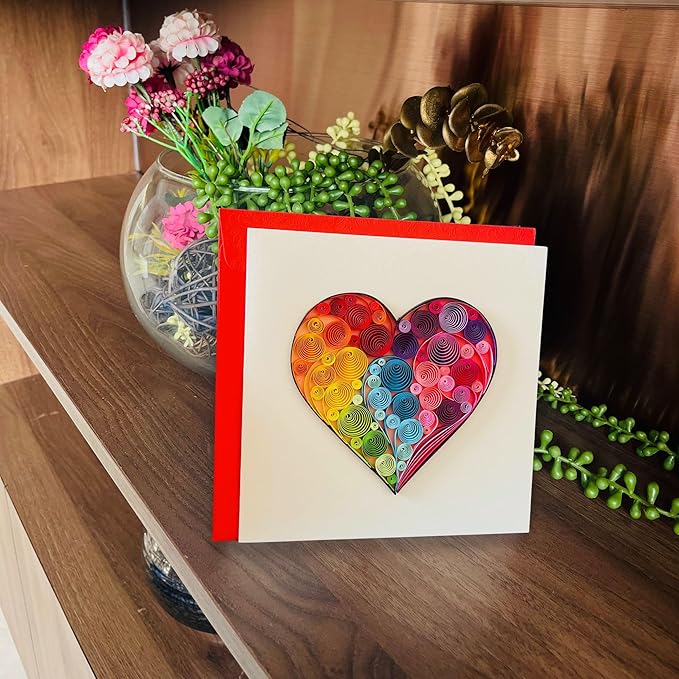 Quilling Cards, handmade card, quilled cards with Handmade Art Quilling birthday card for women, Birthday card, mother... colorful heart design (Heart 4)