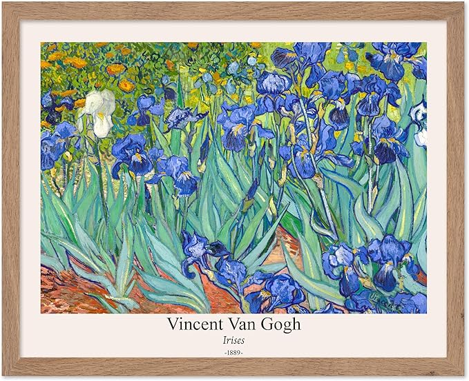 Monem Art Vintage Van Gogh Poster - Retro Irises Print - Impressionism Art - Floral Art - Fine Art - Flower Art - Classic Painting Art - Aesthetic Living Room Wall Decor - 11x14 Beige Framed