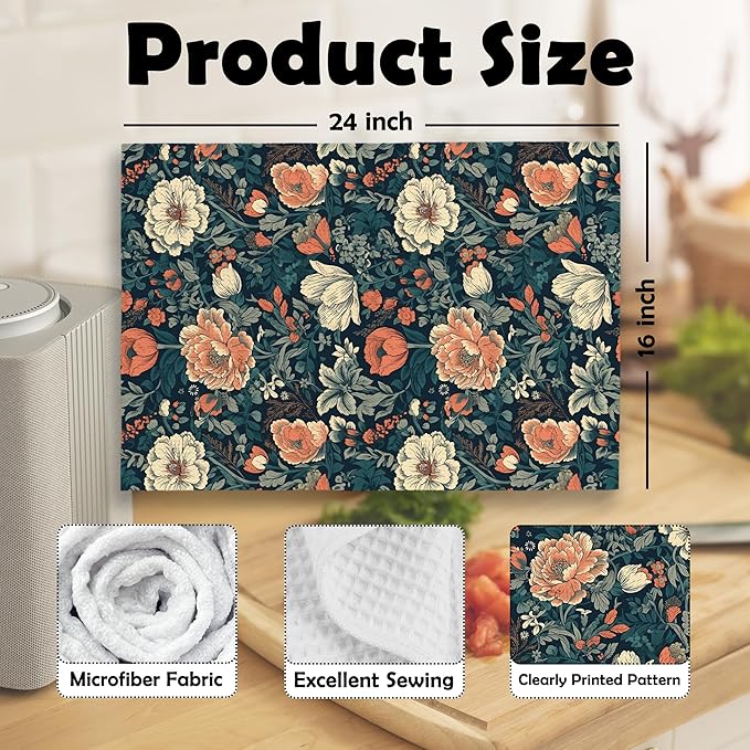 Vintage Cottagecore Floral Kitchen Dish Towels, Retro Rustic Midcentury Modern Wildflower Botanical Hand Towels Kitchen Tea Towels Decorations, Boho Flowers Bathroom Decor, 16x24inch Set of 2
