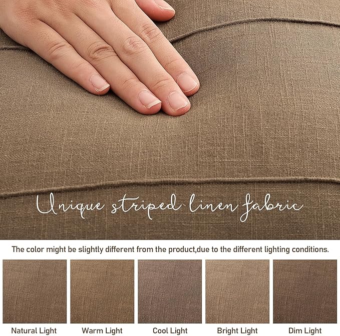 ZWJD Decorative Linen Throw Pillow Covers 24x24 Set of 2 Solid Handcrafted Striped Cushion Covers for Bed Soft Modern Farmhouse Neutral Pillowcase for Couch Bedroom Living Room Home Decor(Coco Brown)