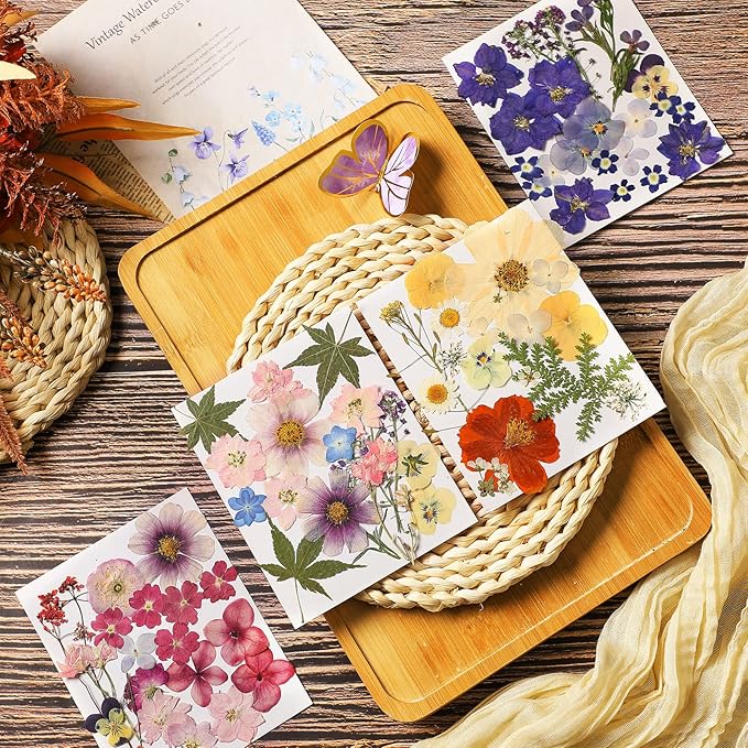 Nuanchu Dried Pressed Flowers for Crafts Resin Pressed Flowers Bulk Purple Dried Wildflowers Leave Natural with Tweezer DIY Christmas Crafts Supplies for Resin Mold Scrapbooking Nail Soap Making