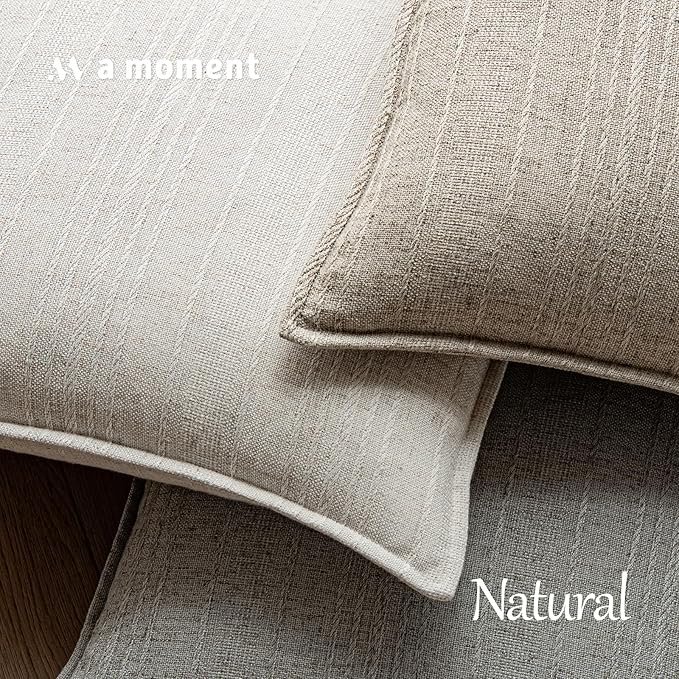 a moment Linen Pillow Covers Set of 2,Boho Farmhouse Throw Pillowcases Neutral Textured Decorative Covers for Couch Sofa Bed,Soft Linen Blend Accent Case Cushion Living Room Home Decor 20"x12"Ivory