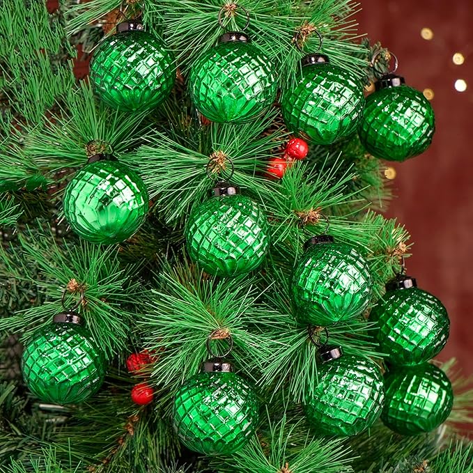 IndianShelf 12 Vintage Murcury Glass Christmas Ornaments Unique Green Large Ornaments for Christmas Tree, Halloween, New Year, Valentine Day, Holidays, Event & Wedding Party Decor-2 Inch