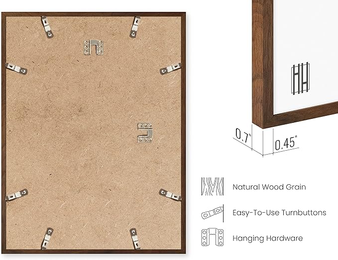 HAUS AND HUES Walnut Wood 16x20 Picture Frames - Set of 9, Classic Natural Frames for Gallery Walls