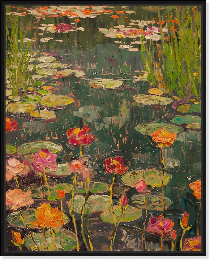 Art Remedy Afternoon Visit Framed Impressionism 1 Piece Canvas Wall Art/Monet And Van Gogh Inspired Art, 31" x 37", Black Frame