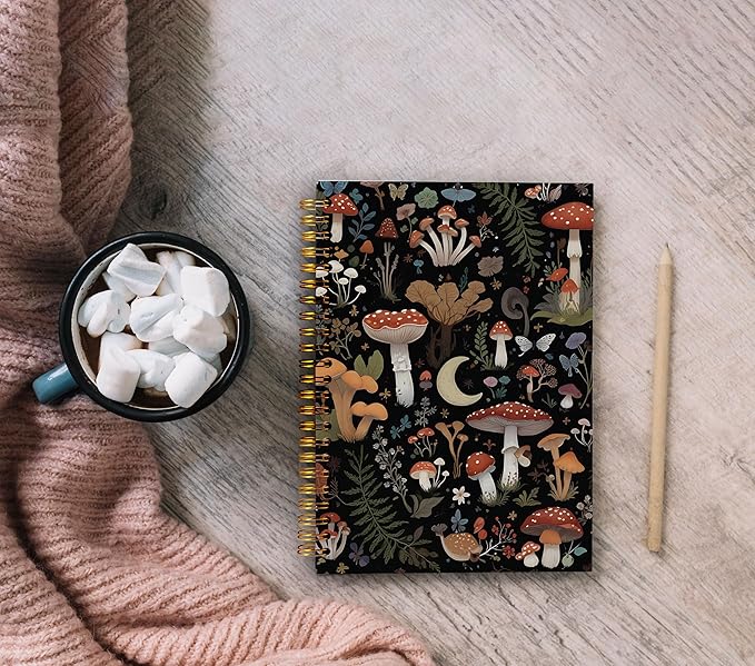 Mushroom Notebook Journal, Mushroom Gifts for Women Mushroom Lovers, Dark Cottagecore Botanical Mushroom Notebooks for Women, Mushroom Office Supplies, Spiral Notebook 5.5x8.3inch