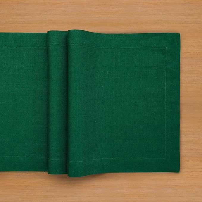 Solino Home Linen Table Runner 48 Inches - 100% Pure Linen Christmas Green Table Runner 14 x 48 Inch Ideal for Dresser and Coffee Tables, St Patricks Day - Fete
