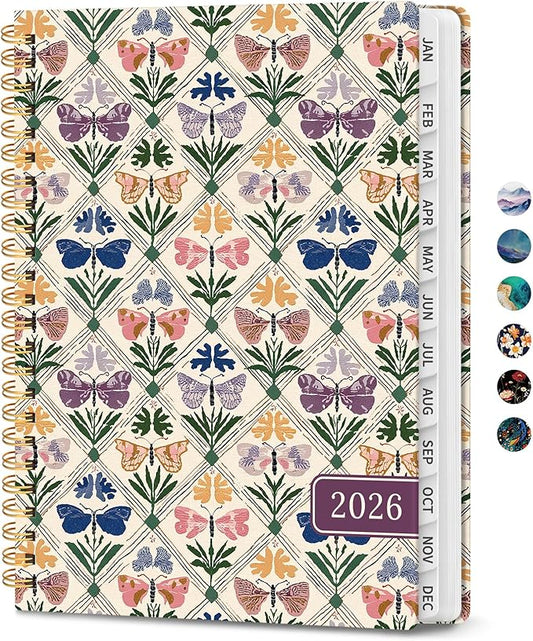 2026 Planner, Monthly and Weekly Calendar Planner for Women, Jan 2026 - Dec 2026, Hardcover Pretty 2026 Agenda Planner Book with Tabs, Spiral Bound, Perfect for School Office Home Supplies, 6.3" x 8.5" - Butterfly Patchwork