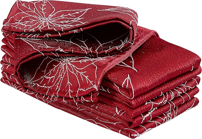 Laura Ashley Napkins Raised Woven Embroidered Jacquard Fabric, Wrinkle Resistant for Dining, Holiday, Party, Wedding or Banquet, Set of 6 Napkins, Poinsettia Red