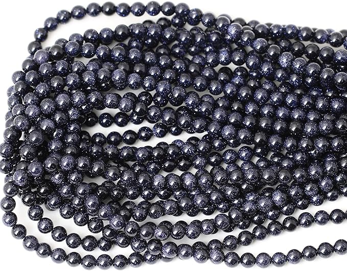 60PCS 6mm Natural Blue Sandstone Gemstone Round Loose Beads Stone Beads for Jewelry Making DIY Findings 1 Strand 15"
