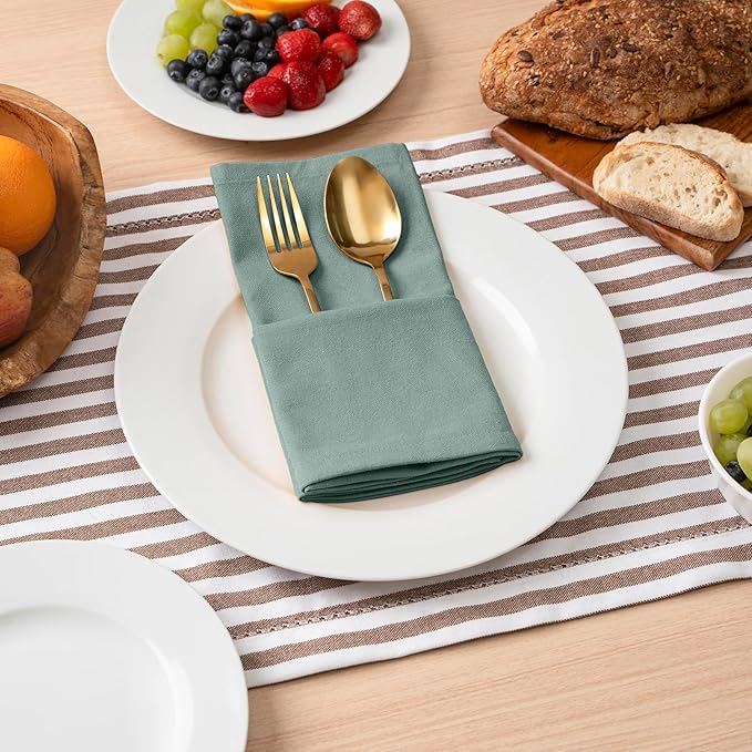 Blue Needles Solid Cloth Napkins Set of 12 Hunter Green 100% Cotton Dinner Napkins 18x18 inches - Soft, Reusable, Absorbent & Washable Linen, Ideal for Christmas Events, Parties & Everyday Use