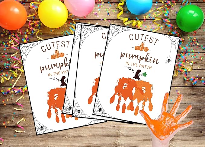 NZSXU Halloween Baby Handprint Craft Kit - Cutest Pumpkin in The Patch, Baby First Halloween, DIY Newborn Hand and Foot Arts and Crafts for Nursery Decor, 10 Pack Handprint Keepsake Gifts