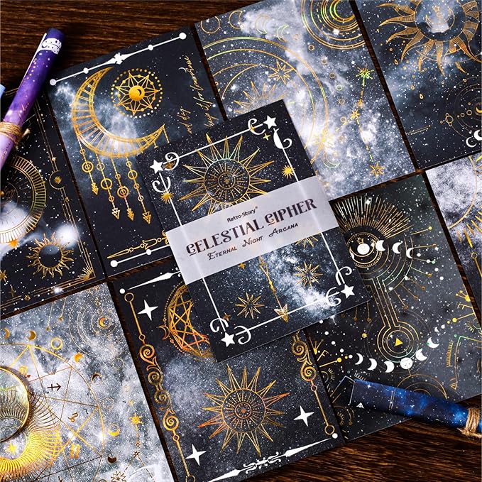 60 Sheets Celestial Gold Foil Astrology Scrapbook Paper – Aesthetic Moon Star Constellation Zodiac Decorative Paper for Art Decoupage, Journaling, Crafting