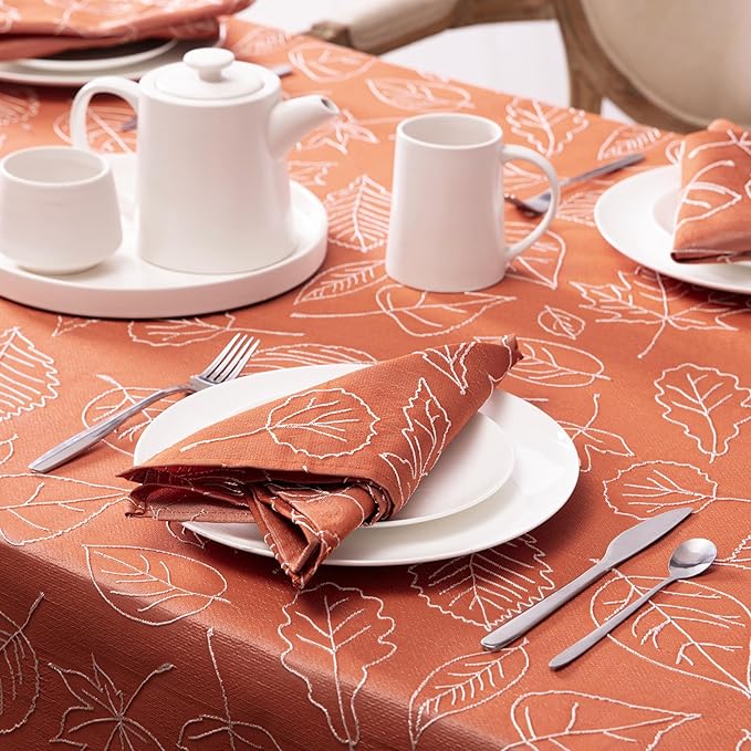 Laura Ashley Tablecloth Raised Woven Embroidered Jacquard Fabric, Wrinkle Resistant for Dining, Holiday, Party, Wedding or Banquet, 60" x 120", Maple Spice