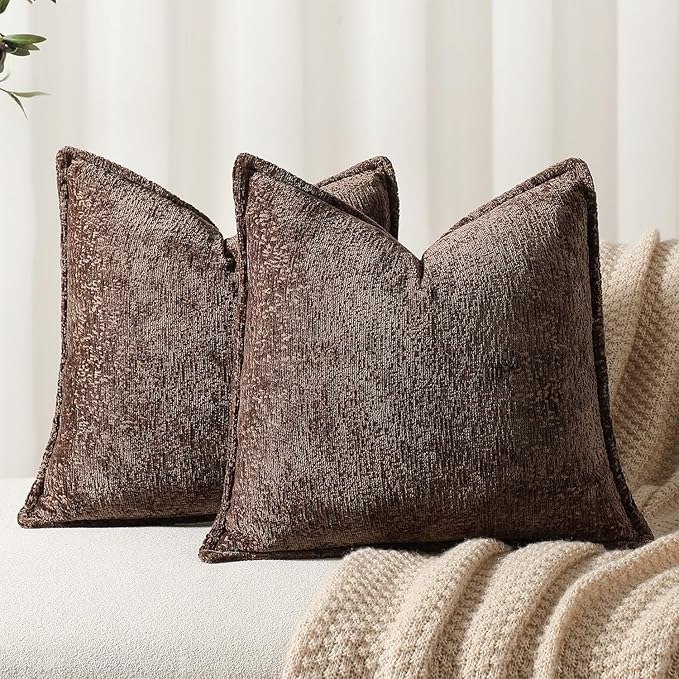Pack of 2 Chocolate Brown Decorative Throw Pillow Covers 20x20 Cozy Soft Chenille Accent Vintage Square Couch Pillow Covers for Home Decor Bed Sofa Living Room