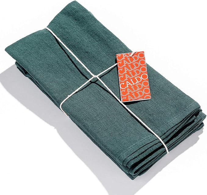 Caldo Linen Dinner Napkins - Rustic- Soft and Durable Cloth - Washable and Reusable- 4 Pack - 20x20 inch (Spruce)