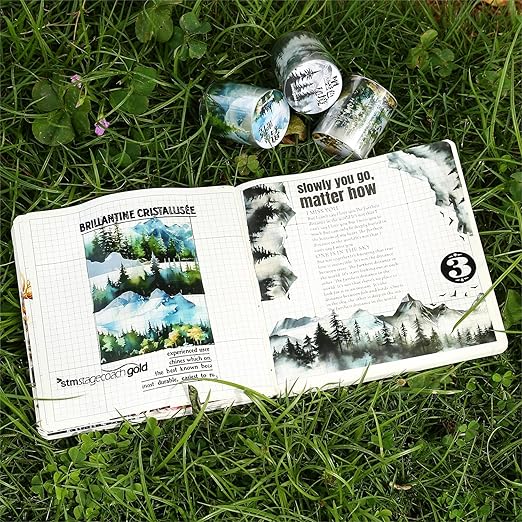 Mountain PET Tapes Set, 6 Rolls of Nature Ephemera for Junk Journaling, Scrapbooking, Crafting, DIY Projects, Diaries, and Art Supplies