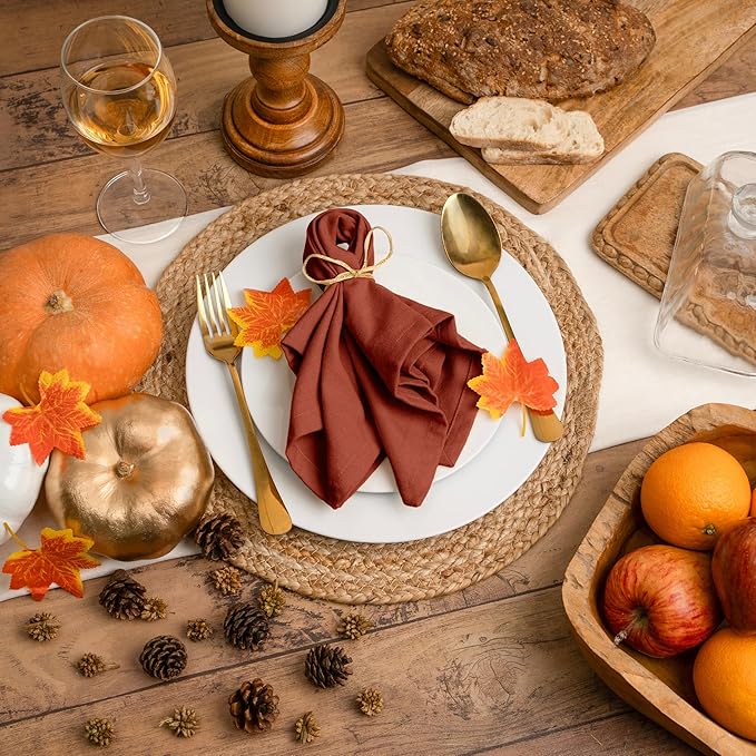 Blue Needles Solid Cloth Napkins Set of 12 Rust 100% Cotton Dinner Napkins 18x18 inches - Soft, Reusable, Absorbent & Washable Linen, Ideal for Christmas Events, Parties & Everyday Use