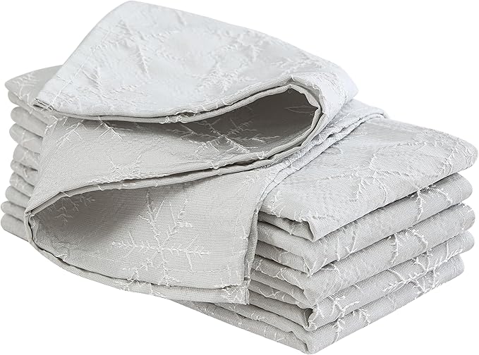 Laura Ashley Napkins Raised Woven Embroidered Jacquard Fabric, Wrinkle Resistant for Dining, Holiday, Party, Wedding or Banquet, Set of 6 Napkins, Snowflake Silver