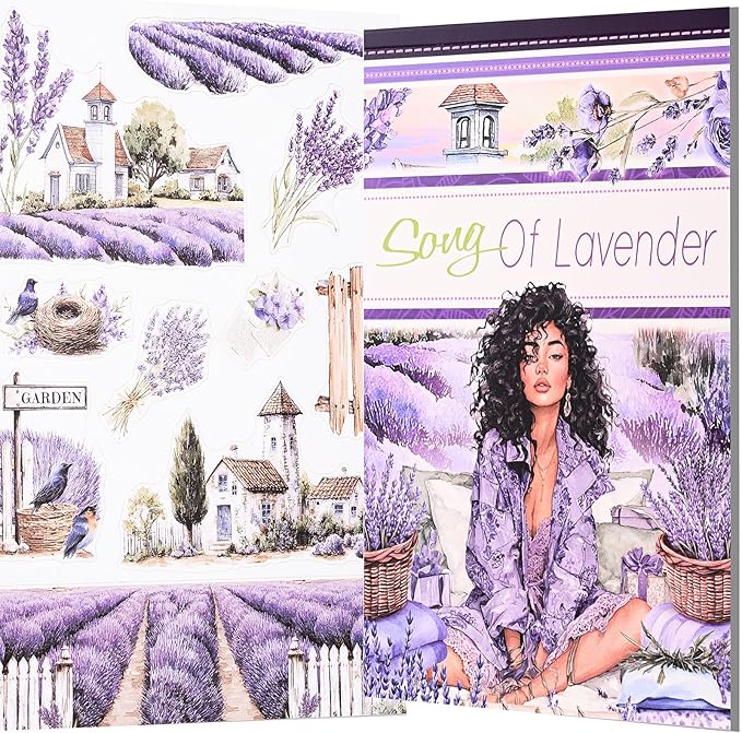 Junk Journal Sticker Book, Lavender Journaling Stickers, Purple Scrapbook Supplies, Pre-Cut Aesthetic Scrapbooking for Adults, Decorative Ephemera Bullet Planner DIY Arts Craft Collage