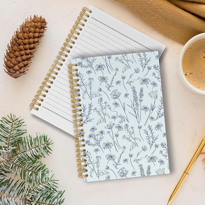 Pugwak Vintage Floral Journal Notebook - Preppy Botanical Flower Notebooks College Ruled for Work School, Gifts for Women Coworker, Office Supplies, Hardcover Spiral Notebook 5.5"x8.3"