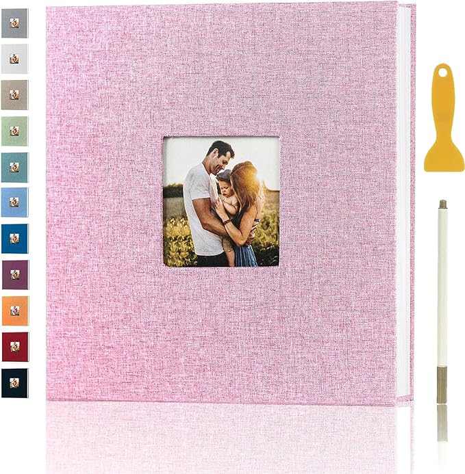 Photo Album Self Adhesive Pages for 4x6 5x7 8x10 Pictures Magnetic Scrapbook Photo Albums with Sticky Pages Books with A Metallic Pen for Baby Wedding Family 11x10.6 Pink 60 Pages