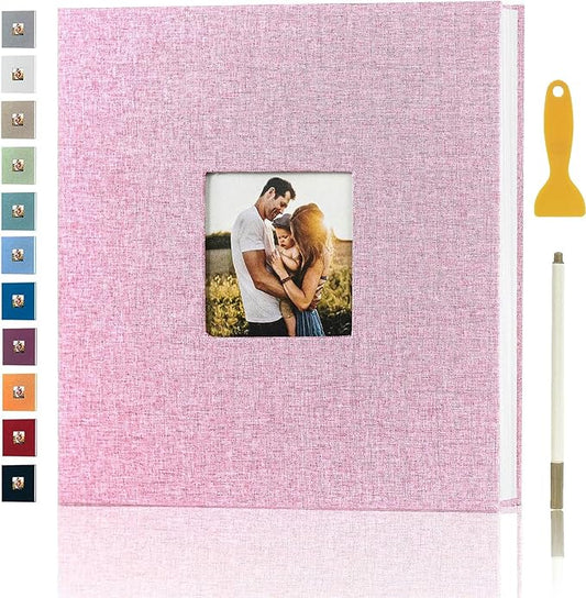 Photo Album Self Adhesive Pages for 4x6 5x7 8x10 Pictures Magnetic Scrapbook Photo Albums with Sticky Pages Books with A Metallic Pen for Baby Wedding Family 11x10.6 Pink 60 Pages