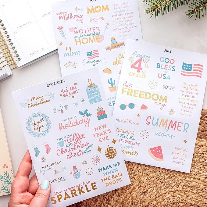 PPP Holiday Sticker Book | Pack of 15 | 351 Seasonal & Holiday Stickers | Assorted Sizes | 5x7 Sheets | Gold Foil Stamping | Fun Stickers for Planners, Journals, and More