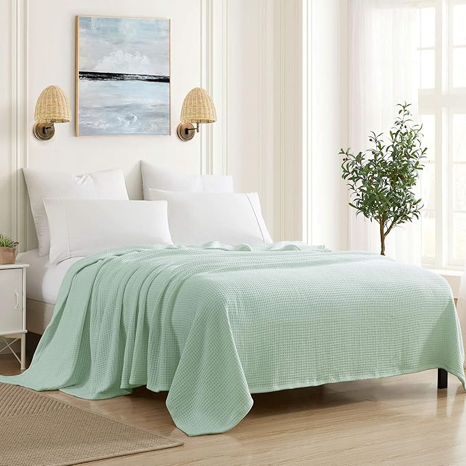 Sweet Home Collection 100% Fine Cotton Blanket Luxurious Weave Stylish Design Soft and Comfortable All Season Warmth, Full/Queen, Mint (Pack of 6)