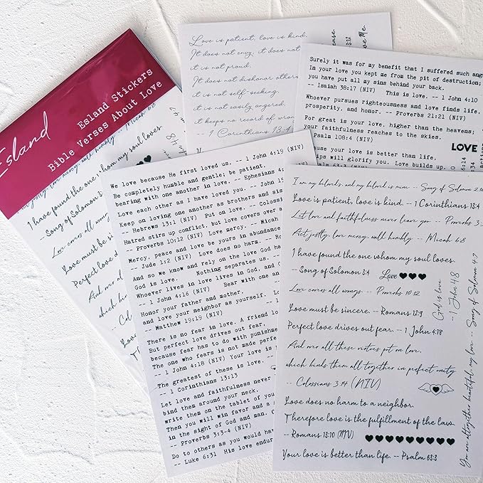 Bible Verses Planner Stickers – 4 Sheets of Love Quotes, Retro Typewriter & Hand Lettering Styles, Inspirational Christian Stickers for Journaling, Scrapbooking, Bible Study, and Crafts