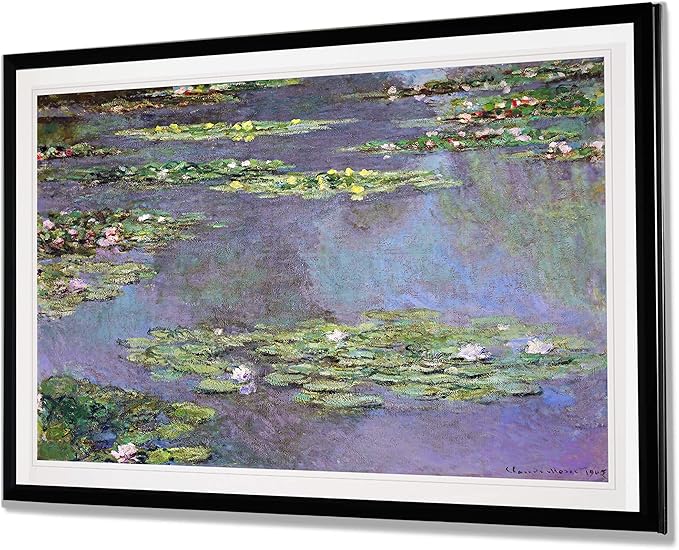 Water Lilies, 1905 01 By Claude Monet Fine Giclee Prints Wall Art In Premium Quality Framed Ready to Hang 16X22, Black