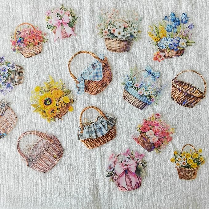 Flower Scrapbook Stickers, 72Pcs Floral Stickers for Scrapbooking, Junk Journal, Embellishment Decoration Diary, Bullet Journals, Planner (Picking Flowers)