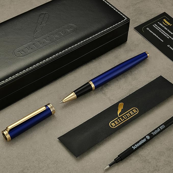 BEILUNER Luxury Rollerball Pen,24K Gold Trim,Noble and Elegant Designs,Schneider Ink Refill, Best Roller Ball Pen Gift Set for Men & Women, Professional, Executive Office, Nice Pens