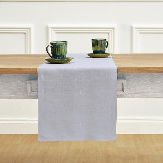 Solino Home Linen Light Grey Table Runner 120 Inches Long - 100% Pure Linen 14 x 120 Inch Table Runner for Spring - Diana Medium Weight