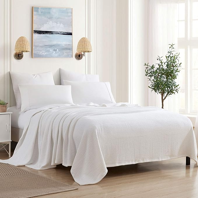 100% Fine Cotton Luxurious Basket Weave Blanket, White, King Size (Pack of 6)