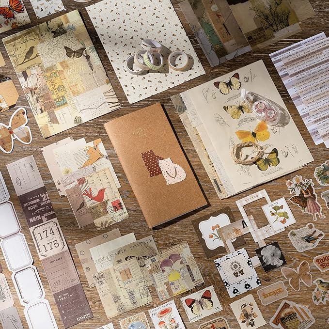 JOYCHOIC Vintage Scrapbooking Supplies Aesthetic Journaling Kit, Scrapbook Large Collection for Bullet Junk Journal, Arts Craft Collage, Beginners, Girls Ephemera Teenage Teens School