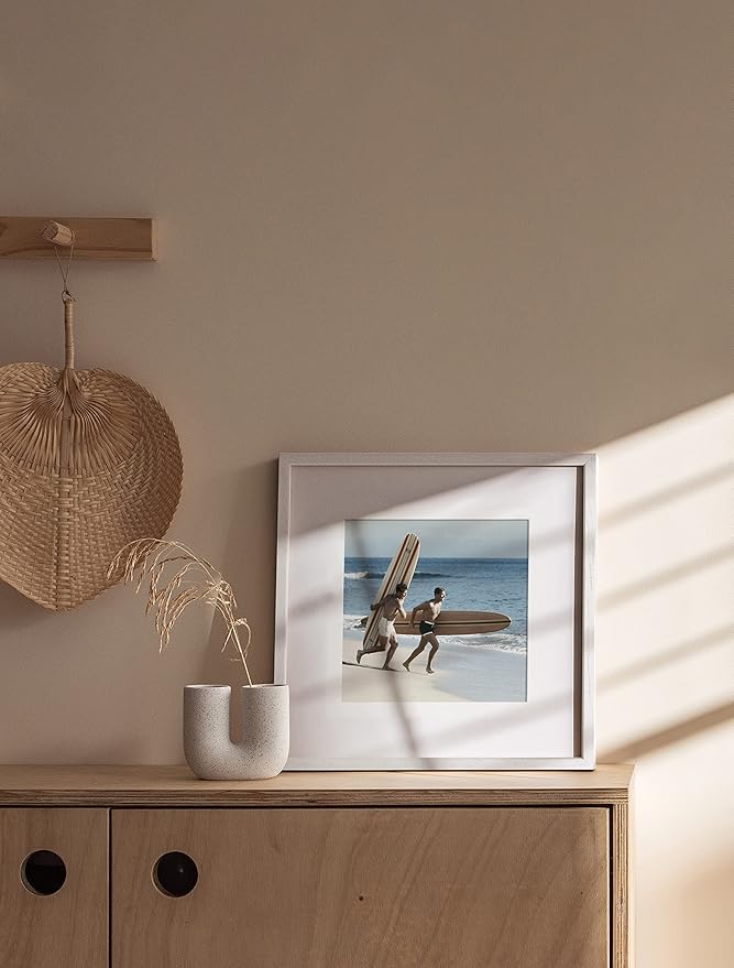 HAUS AND HUES White Oak Wood 12x12 Picture Frame - Square Frame Matted to 8x8, Minimalist White Frame for Gallery Wall or Posters (12x12 in, White, Set of 1)