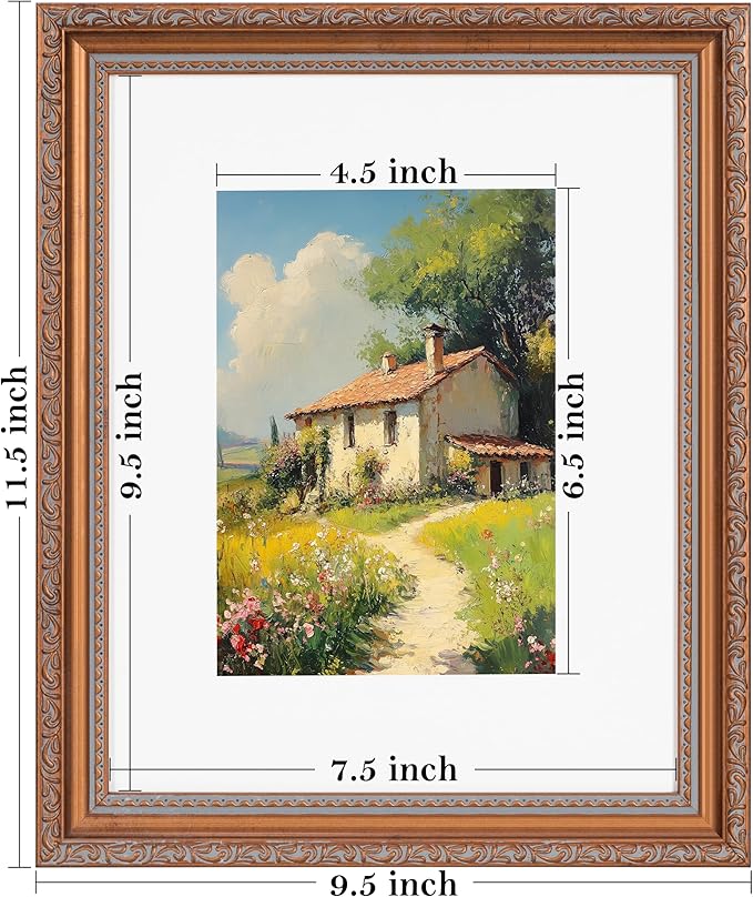 eletecpro 8x10 Picture Frames Set of 4, Vintage Photo Frame with Glass, Frames 8 x 10 Display 5x7 Photo with Mat or 8x10 without Mat for Tabletop or Wall Decor, Bronze