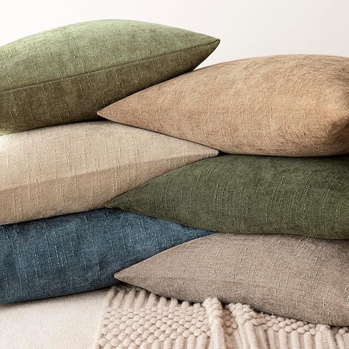 Foindtower Pack of 2 Textured Chenille Throw Decorative Pillow Covers Square Accent Solid Cushion Cover Neutral Farmhouse Lumbar Pillow Case for Couch Sofa Bedroom Living Room 12x20 Inch,Sage Green