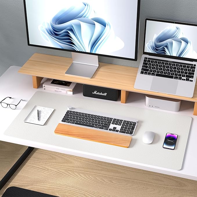 Aothia Leather Desk Pad Protector, Mouse Pad, Office Desk Mat, Non-Slip PU Leather Desk Blotter, Laptop Desk Pad, Waterproof Desk Writing Pad for Office and Home (23.6" x 13.7", Off-White)