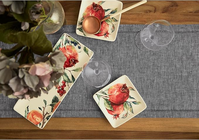 Solino Home Linen Table Runner 72 Inches Long - Milan Hemstitch 100% Pure Linen Chambray Black Dining Table Runner 14 x 72 Inch