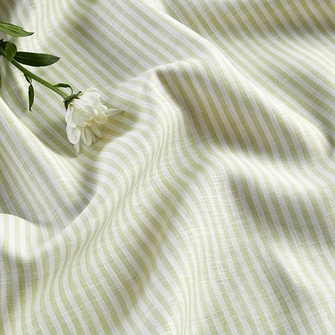 Solino Home Linen Striped Table Runner 156 Inches Long - Narrow Stripe 100% Pure Linen Sage and White Dining Table Runner 14 x 156 Inch for Spring, St Patricks Day, Easter