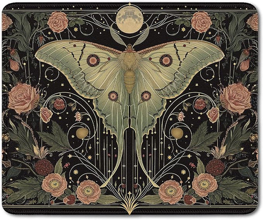 Moody Gothic Moth Mouse Pad, Dark Contemporary Botanical Mousepad for Desk Home Office Dorm Computers Laptop, Witchy Aesthetic Office Supplies Desk Accessories, 9.5x7.9 Inch