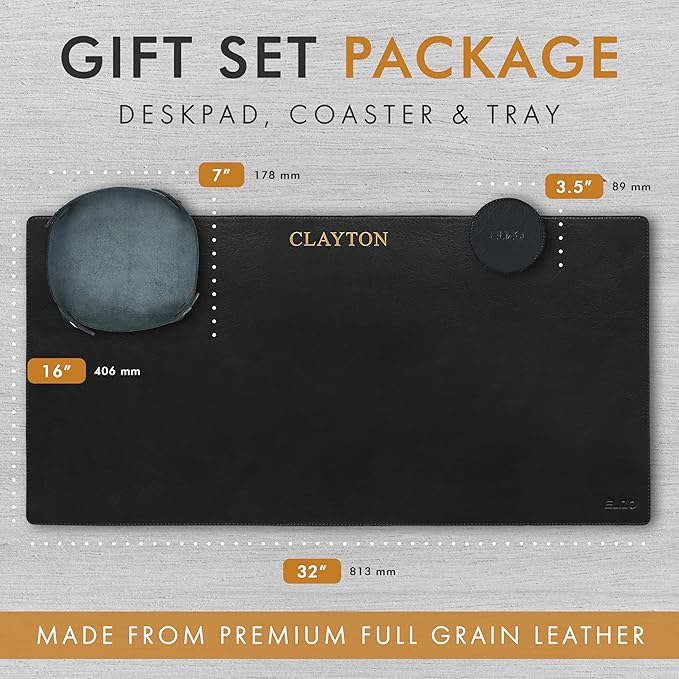 ELIZO Personalized Custom Desk Pad Set Real Leather Desk Mat Mouse Pad Unique Gifts for Him Her Leather Gifts for Men Women Engraved Embossed Monogrammed Corporate Gifts