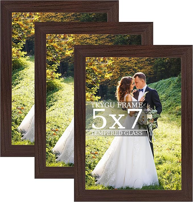5x7 Picture Frames Brown Woodgrain,Made of Real Glass for 5x7 Rustic Natural Wood Frames Set of 3, Poster/Art Frames,Wall Tabletop Display Gallery Family Memorial Pic Frame Gift